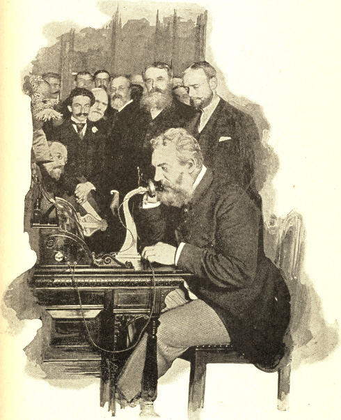 Professor Bell Sending the First Message by Long-distance Telephone, from New York to Chicago