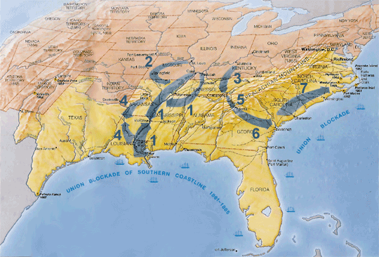 Union Strategy in the West 1861 - 1865 map