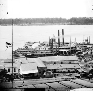 Levee and steamboats in Vicksburg, Miss.