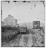 Hanover Junction, Pennsylvania. View of railroad station and boxcars