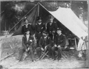 Lt. Rufus King, Lt. Alonzo Cushing, Lt. Evan Thomas and three other artillery officers in front of tent, Antietam, Md.