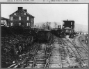 Hanover Junction, Pennsylvania. 1863. Hanover Junction Railroad yards (detail of tracks, engine, boxcar, and crowd)