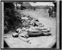 Scene of Ewell's attack, May 19, 1864, near Spottsylvania i.e. Spotsylvania Court House. Dead Confederate soldiers collected for burial