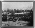 Mounted cavalry riding past reviewing stand during the 