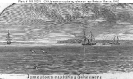 CSS Jamestown captures Union schooners near Fortress Monroe,
    Virginia 
 
    Line engraving published in 