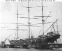 CSS Shenandoah (1864-1865) 
 
    Hauled out for repairs at the Williamstown Dockyard, Melbourne,
    Australia, in February 1865. 
    Note Confederate flag (possibly retouched) flying from her mizzen
    gaff, and fresh caulking between