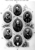 Confederate States Navy Officers, 
    who served with Raphael Semmes 
 
    Line engraving by H.B. Hall, Jr., New York, featuring portraits
    of seven officers who served with Semmes in CSS Sumter. 
    In center is First Lieutenant Joh
