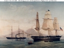 USS Congress (1842-1862) (right) 
    and 
    USS Susquehanna (1850-1883) (left distance) 
 
    Oil painting by DeSimone, depicting the ships at Naples in 1857. 
 
    Courtesy of the U.S. Navy Art Collection, Washingto