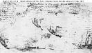 Scene off City Point, James River, Virginia, 
    shortly after the action of 15 May 1862 
 
    Sketch, possibly by Edward H. Schmidt (a crewman on USS Mahaska).
    Items identified by numbers include: 
    1. USS Mahaska; 2. Scho