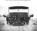 USS Mahopac (1864-1902) 
 
    Officers on deck, probably on the James River in the spring of
    1865. 
    Note gun port covers hung on the monitor's turret, apparent shot
    hole in the bullet-proof iron screen at the turret top, and b