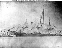 USS Wachusett (1862-1887) 
 
    Drying sails at the Boston Navy Yard, with two small tugs docked
    beyond her bow. 
    The original print bears the date 22 December 1874, seven days
    before she decommissioned at Boston. 
    Plans