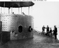 USS Monitor (1862) 
 
    View on deck looking forward on the starboard side, while the
    ship was in the James River, Virginia, 9 July 1862. The turret,
    with the muzzle of one of Monitor's two XI-inch Dahlgren
    smoothbore