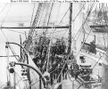 USS Tioga (1862-1867) 
 
    View looking forward from atop her port paddle box, showing the
    gun crews at their posts. Taken at Bangor, Maine, during or shortly
    after the Civil War. 
    Note: large Parrott rifled gun on a slide-pi