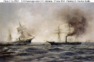 USS Kearsarge vs. CSS Alabama, 19 June 1864 
 
    Painting by Xanthus Smith, 1922, depicting Alabama sinking,
    at left, after her fight with the Kearsarge (seen at right). 
 
    Courtesy of the Franklin D. Roos