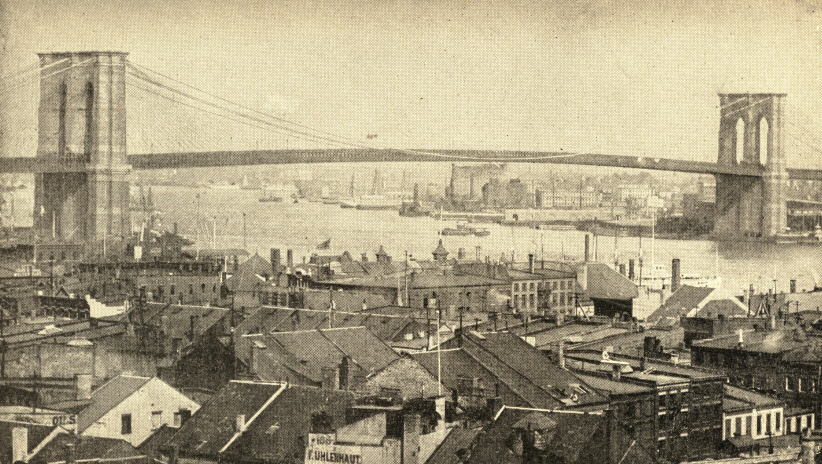 The Brooklyn Bridge, looking up the East River